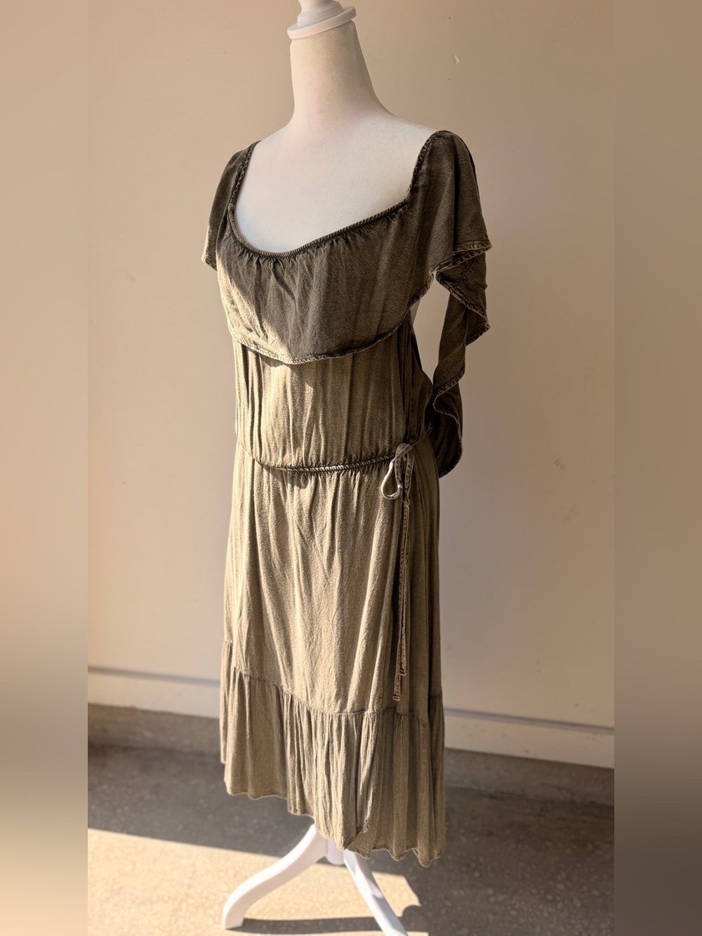 EARTHBOUND Olive Green Ruffle Tiered Midi Dress - Picture 5 of 5